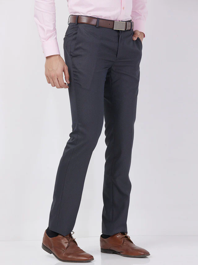 Raymond Men Grey Structure Slim Fit Polyester Blend Trouser - Image 2