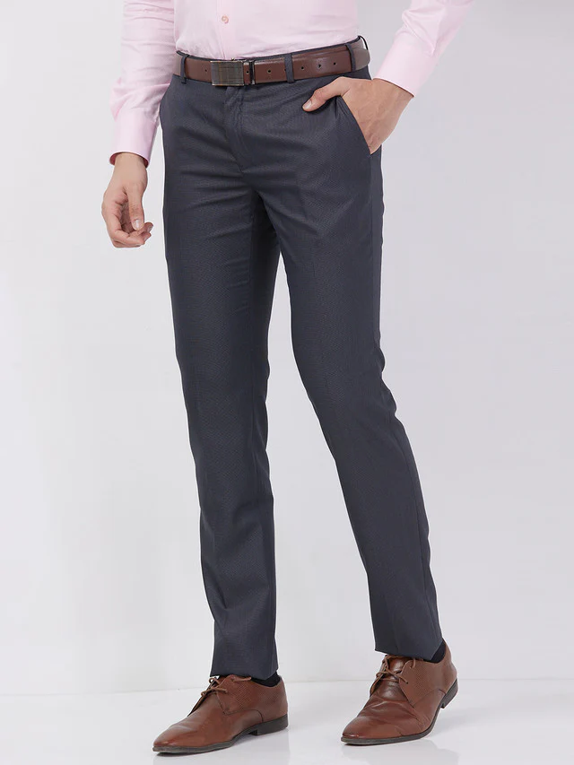 Raymond Men Grey Structure Slim Fit Polyester Blend Trouser - Image 3