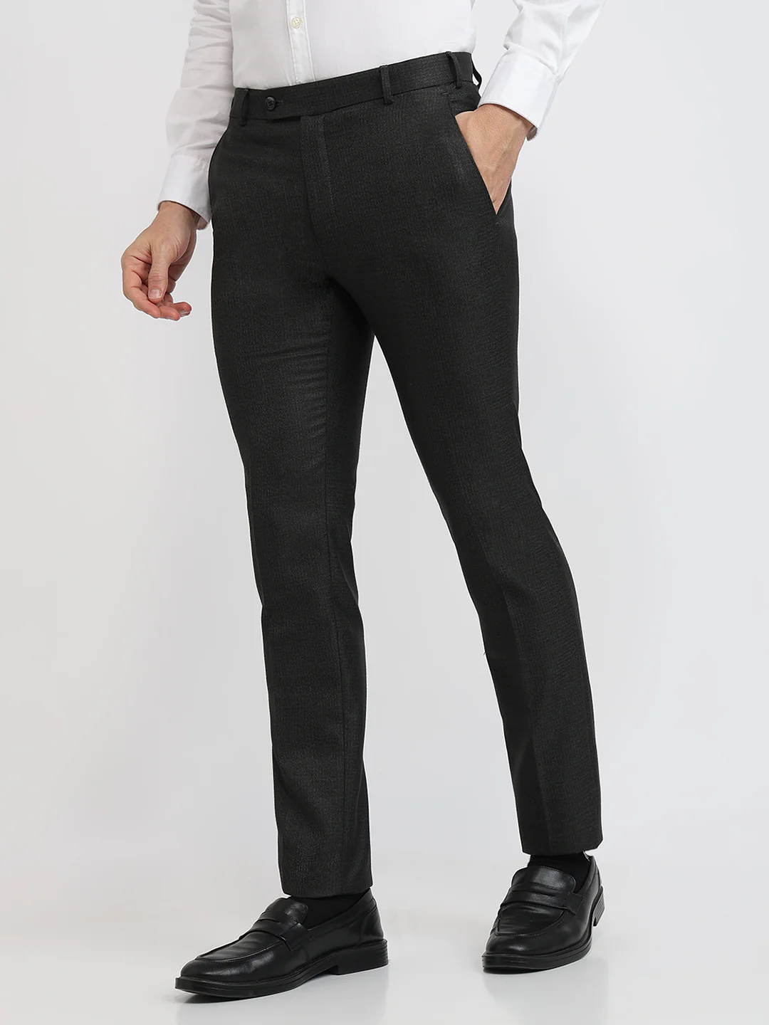 Raymond Men Grey Structure Slim Fit Polyester Blend Trouser - Image 2