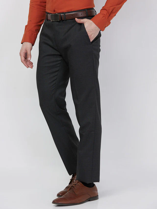 Raymond Men Grey Structure Slim Fit Polyester Blend Trouser - Image 3