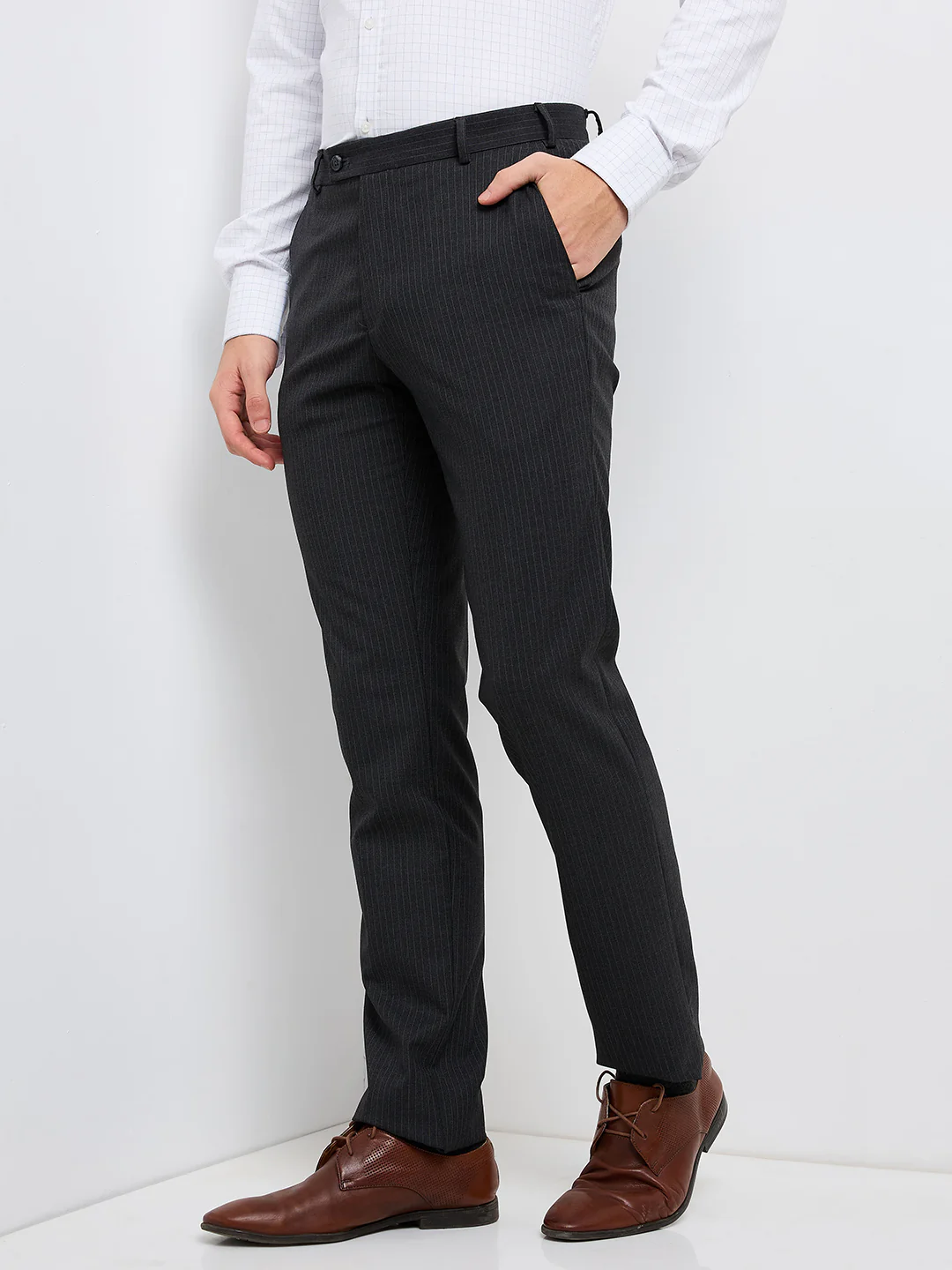 Raymond Men Grey Structure Slim Fit Polyester Blend Trouser - Image 3