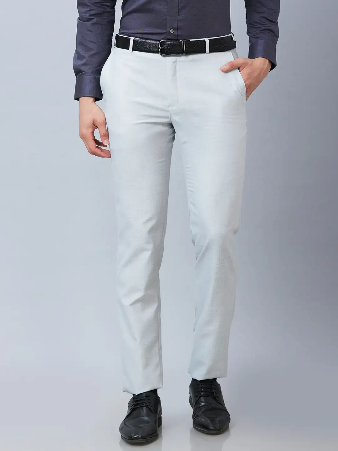 Raymond Men Grey Structure Slim Fit Polyester Blend Trousers