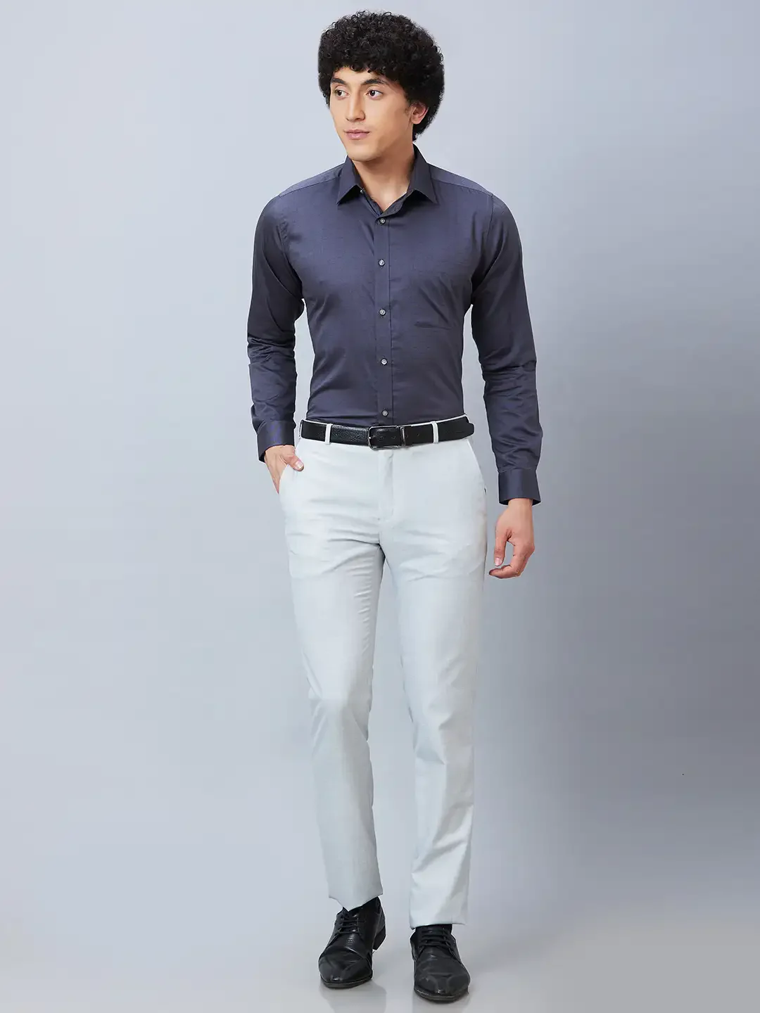Raymond Men Grey Structure Slim Fit Polyester Blend Trousers - Image 5