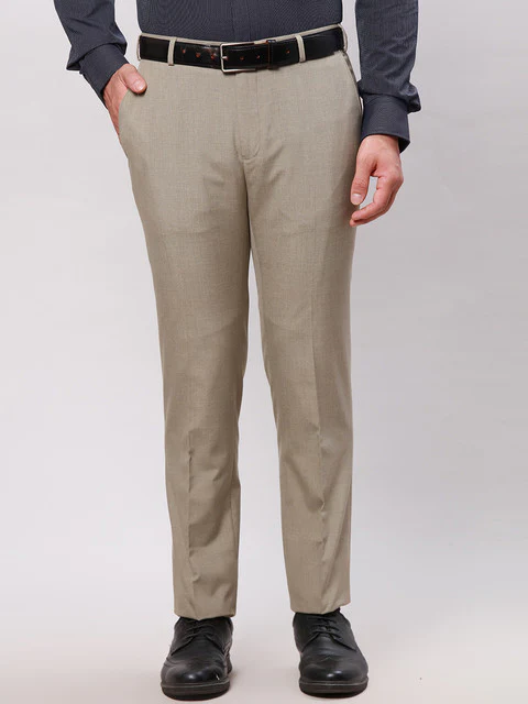 Raymond Men Khaki Solid Slim Fit Polyester Blend Trouser