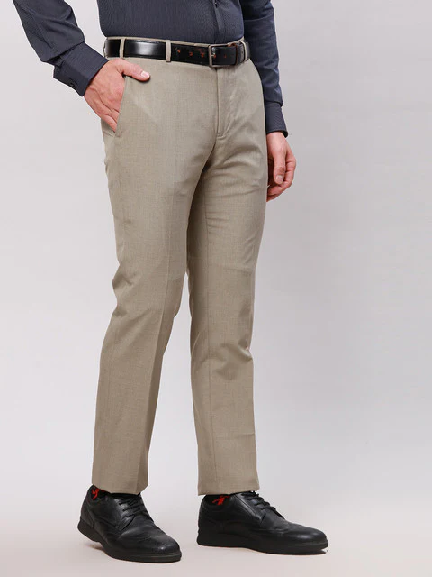 Raymond Men Khaki Solid Slim Fit Polyester Blend Trouser - Image 2