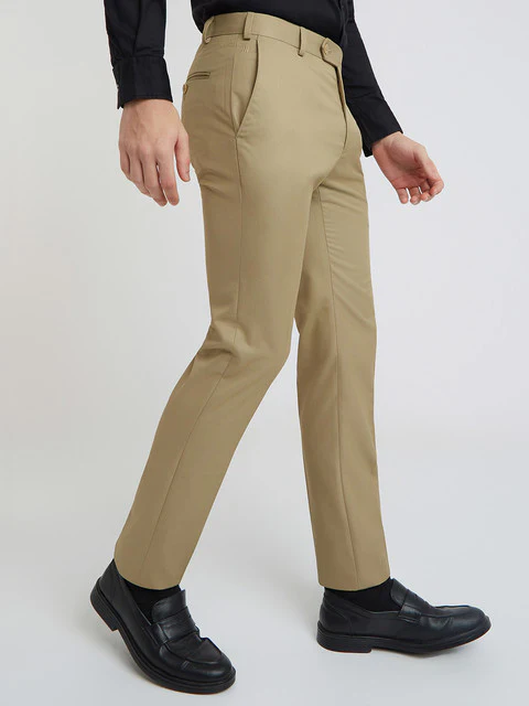 Raymond Men Khaki Solid Slim Fit Polyester Blend Trouser - Image 2