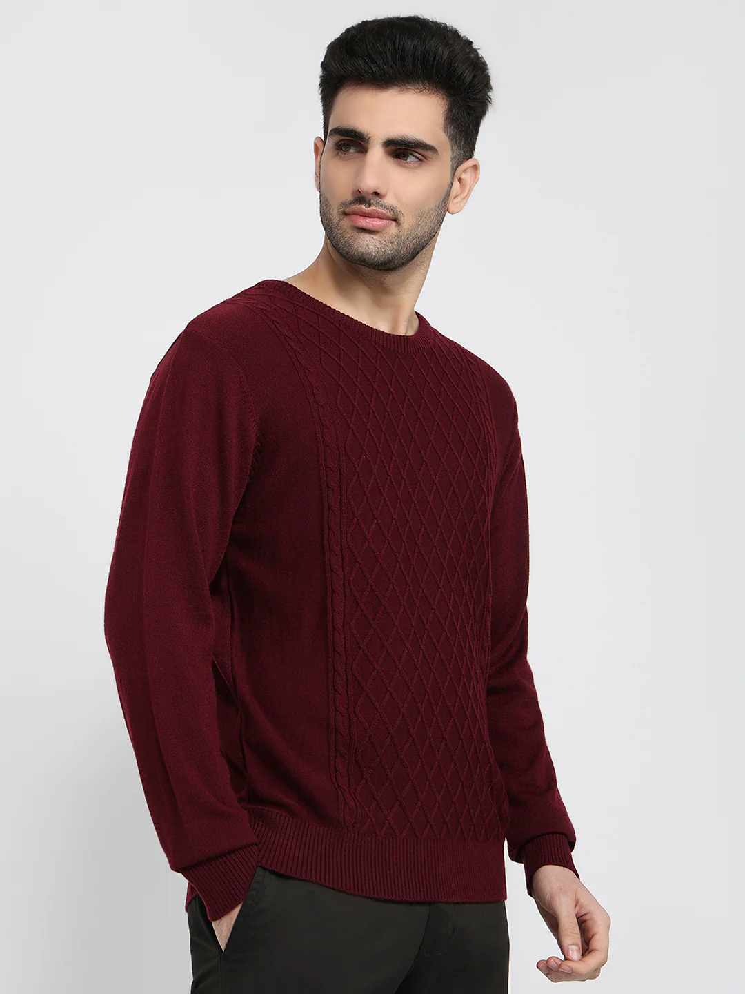 Raymond Men Maroon Argyle Acrlic Blend Sweatshirt - Image 3