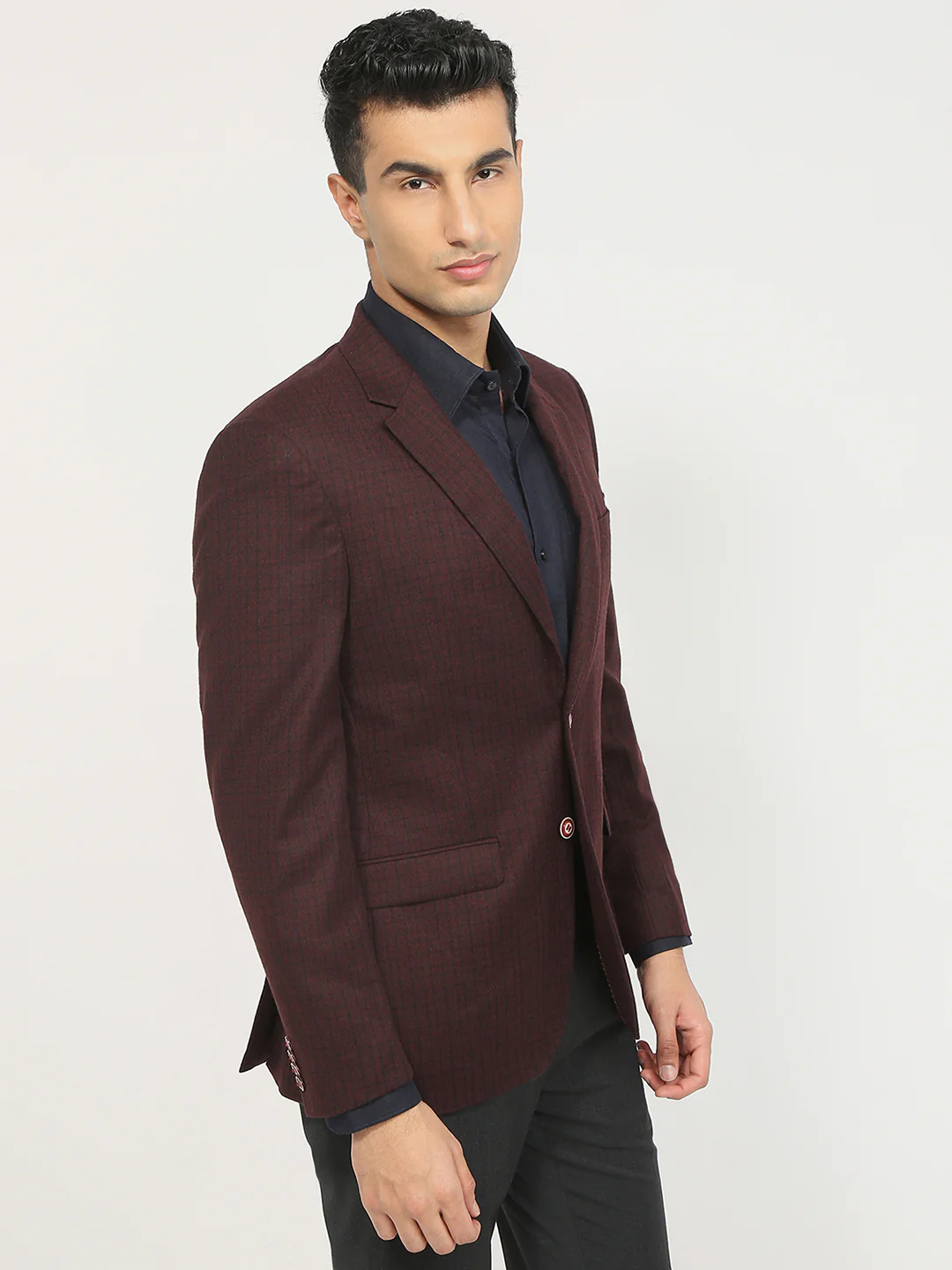 Raymond Men Maroon Checks Regular Fit Wool Blend Blazer - Image 2