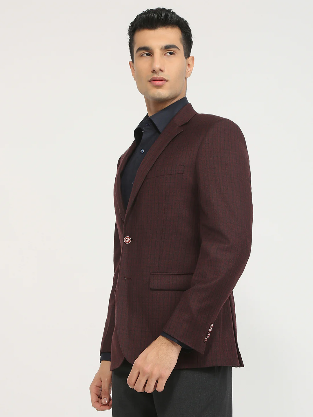Raymond Men Maroon Checks Regular Fit Wool Blend Blazer - Image 3