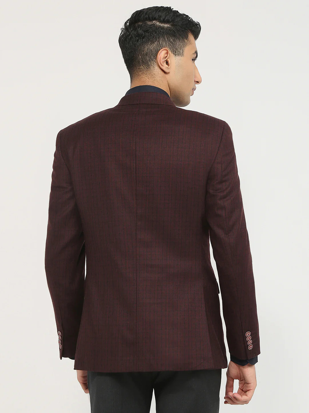 Raymond Men Maroon Checks Regular Fit Wool Blend Blazer - Image 4