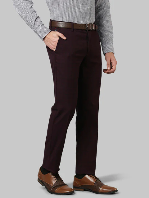 Raymond Men Maroon Checks Slim Fit Cotton Blend Trouser - Image 2