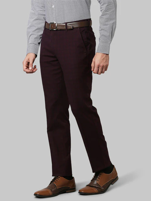 Raymond Men Maroon Checks Slim Fit Cotton Blend Trouser - Image 3