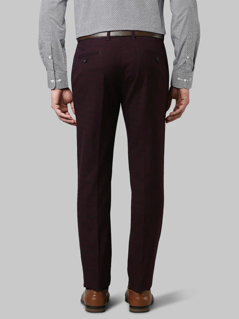 Raymond Men Maroon Checks Slim Fit Cotton Blend Trouser - Image 4