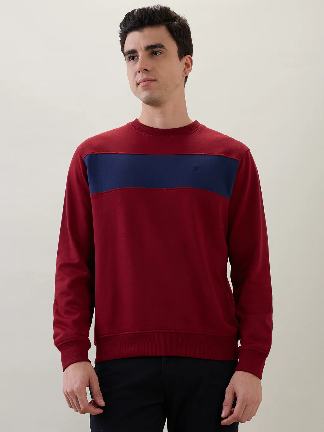 Raymond Men Maroon Colorblock Regular Fit Cotton Blend Sweatshirt