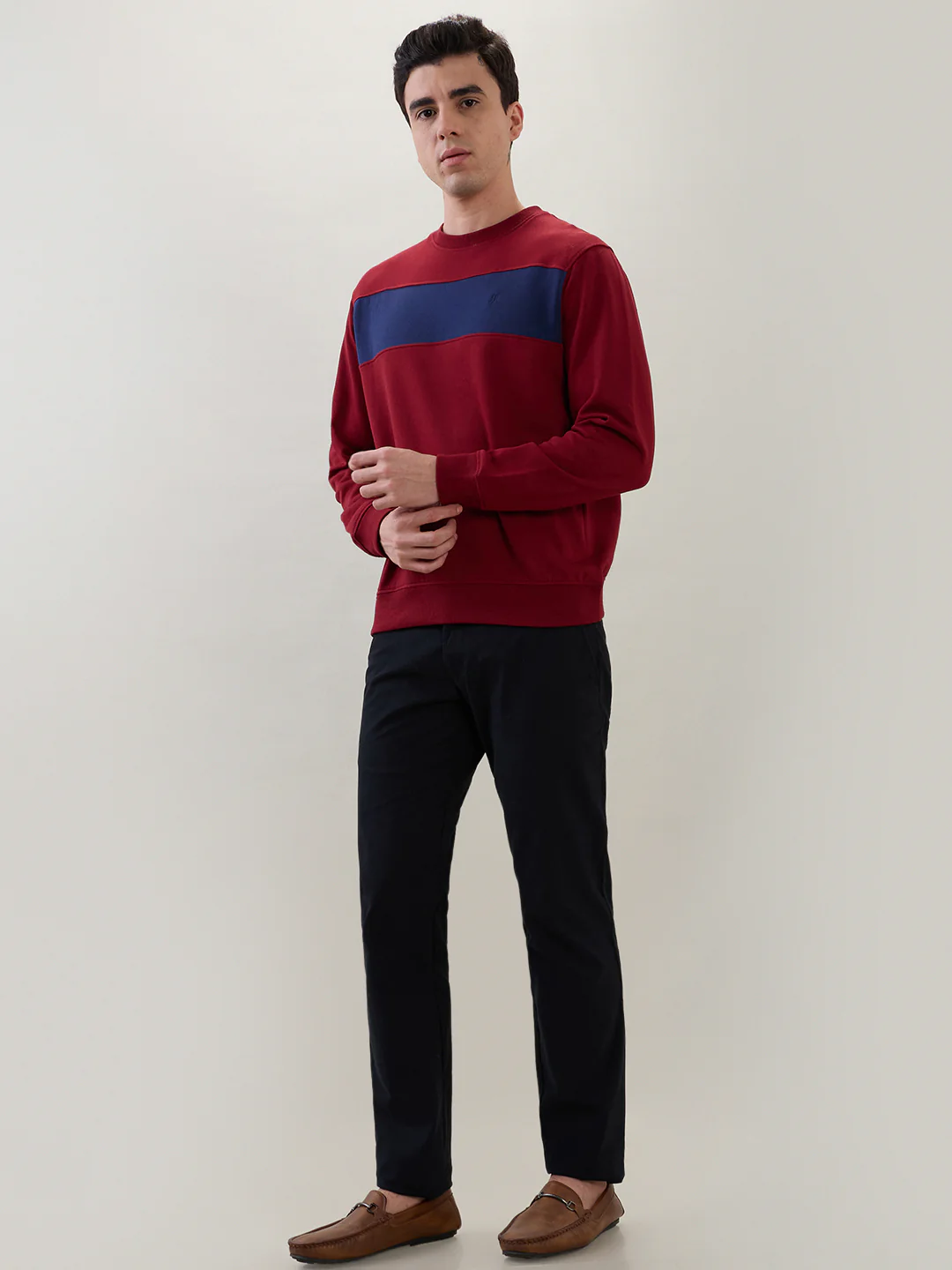 Raymond Men Maroon Colorblock Regular Fit Cotton Blend Sweatshirt - Image 5