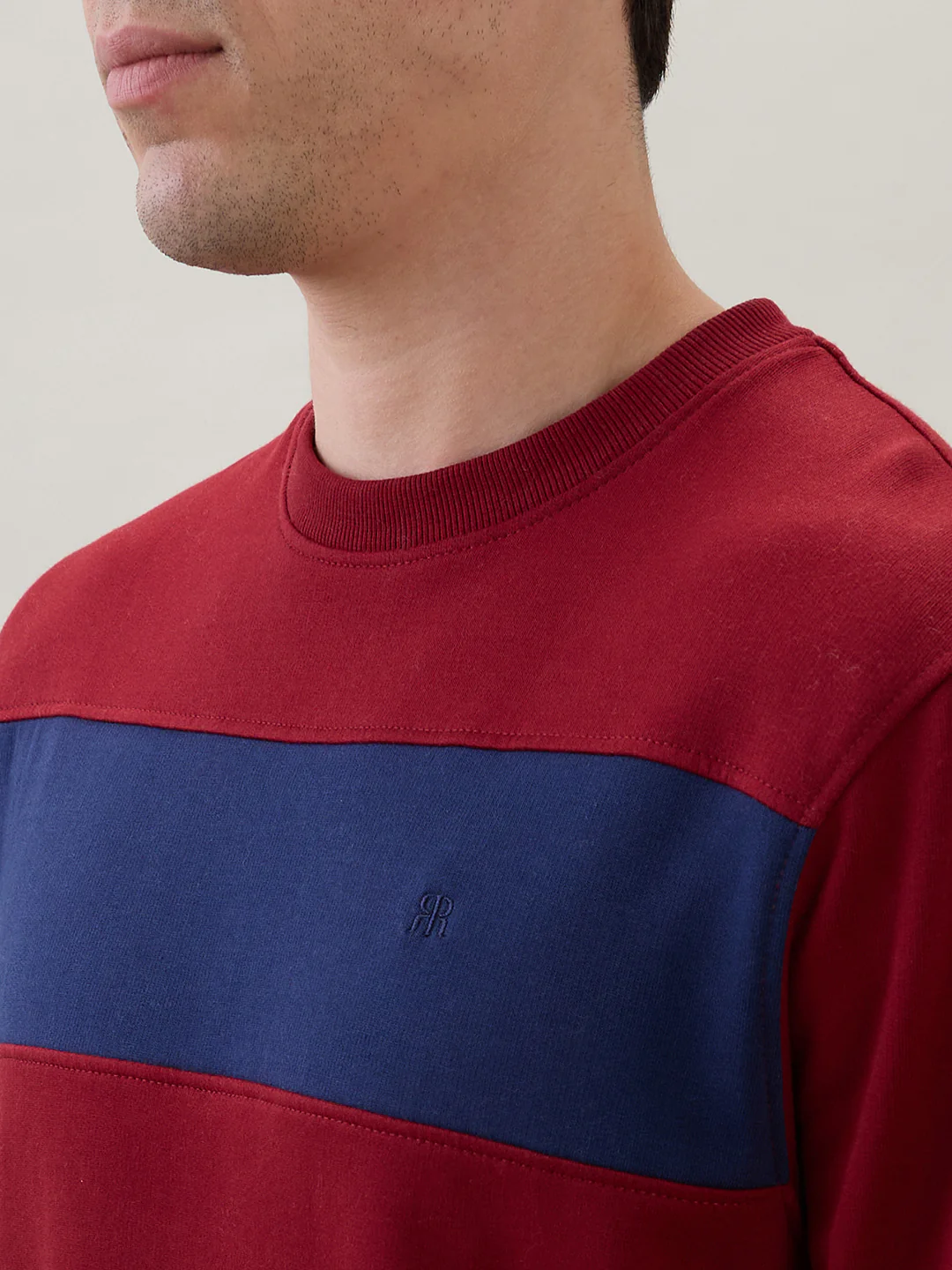 Raymond Men Maroon Colorblock Regular Fit Cotton Blend Sweatshirt - Image 6
