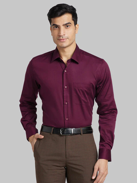 Raymond Men Maroon Contemporary Fit Solid Cutaway Collar Shirt