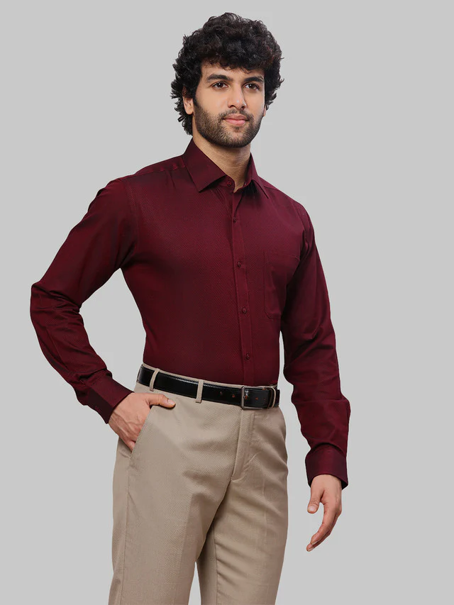 Raymond Men Maroon Dobby Slim Fit Cotton Shirt - Image 2