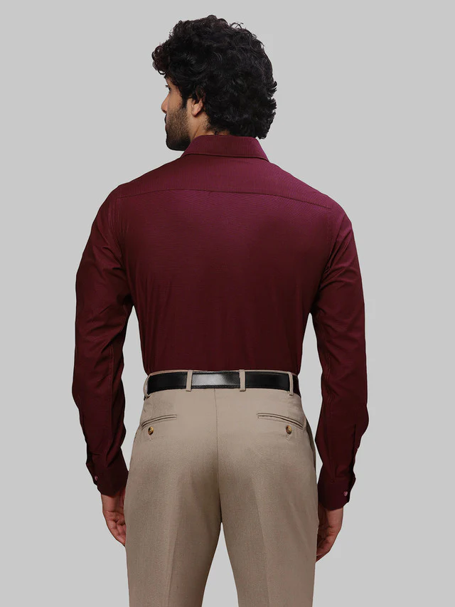 Raymond Men Maroon Dobby Slim Fit Cotton Shirt - Image 5