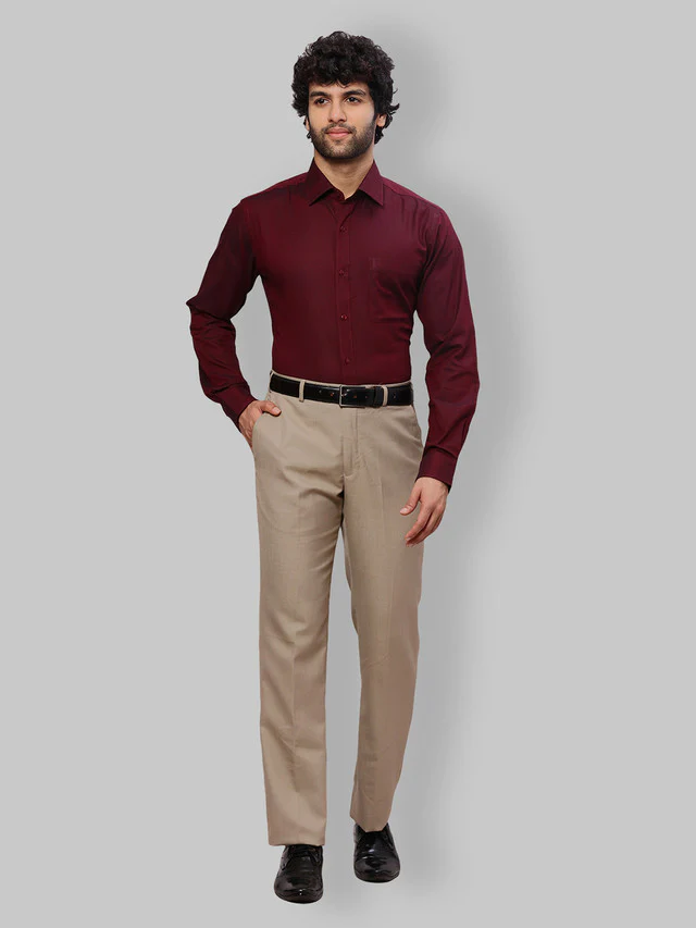 Raymond Men Maroon Dobby Slim Fit Cotton Shirt - Image 6