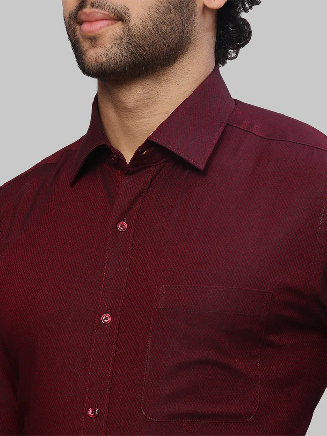 Raymond Men Maroon Dobby Slim Fit Cotton Shirt - Image 7