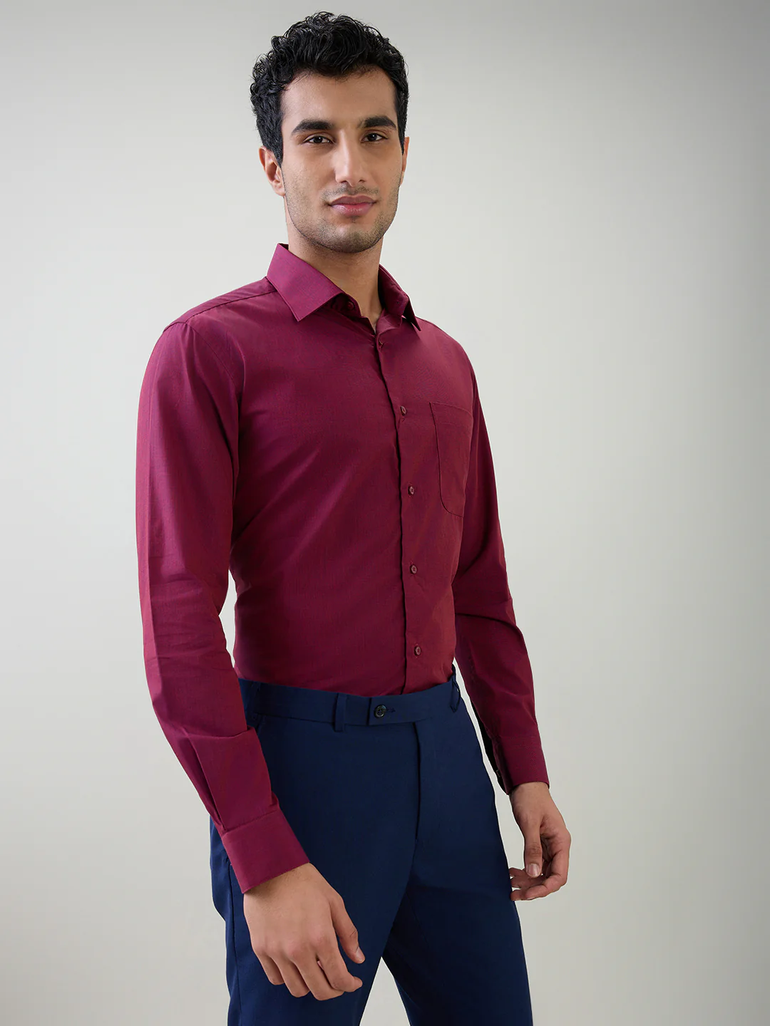 Raymond Men Maroon Fil-A-Fil Slim Fit Cotton Full Sleeve Formal Shirt - Image 2