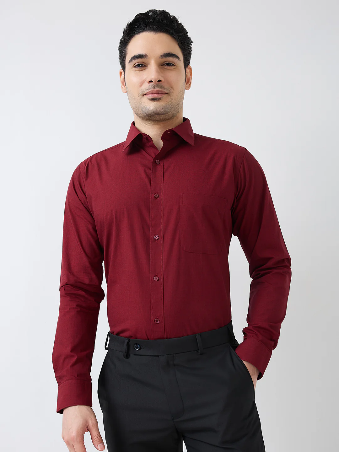 Raymond Men Maroon Fil-A-Fil Slim Fit Cotton Shirt