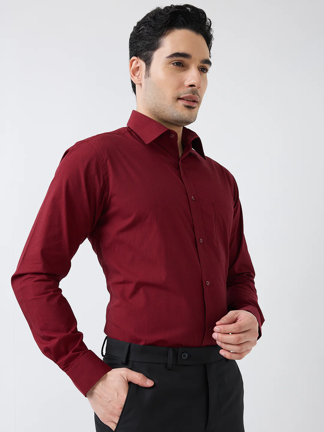 Raymond Men Maroon Fil-A-Fil Slim Fit Cotton Shirt - Image 2