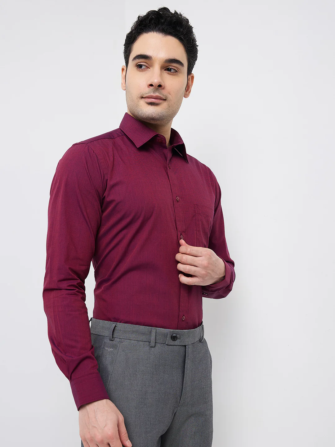 Raymond Men Maroon Fil-A-Fil Slim Fit Cotton Shirt - Image 2