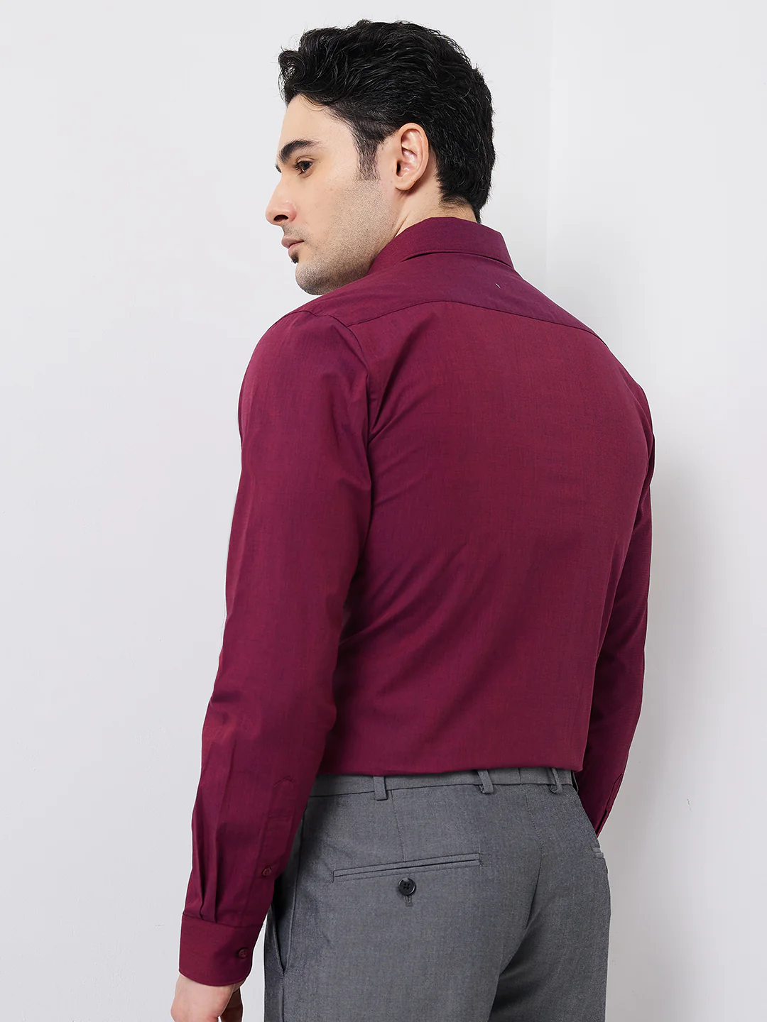 Raymond Men Maroon Fil-A-Fil Slim Fit Cotton Shirt - Image 4
