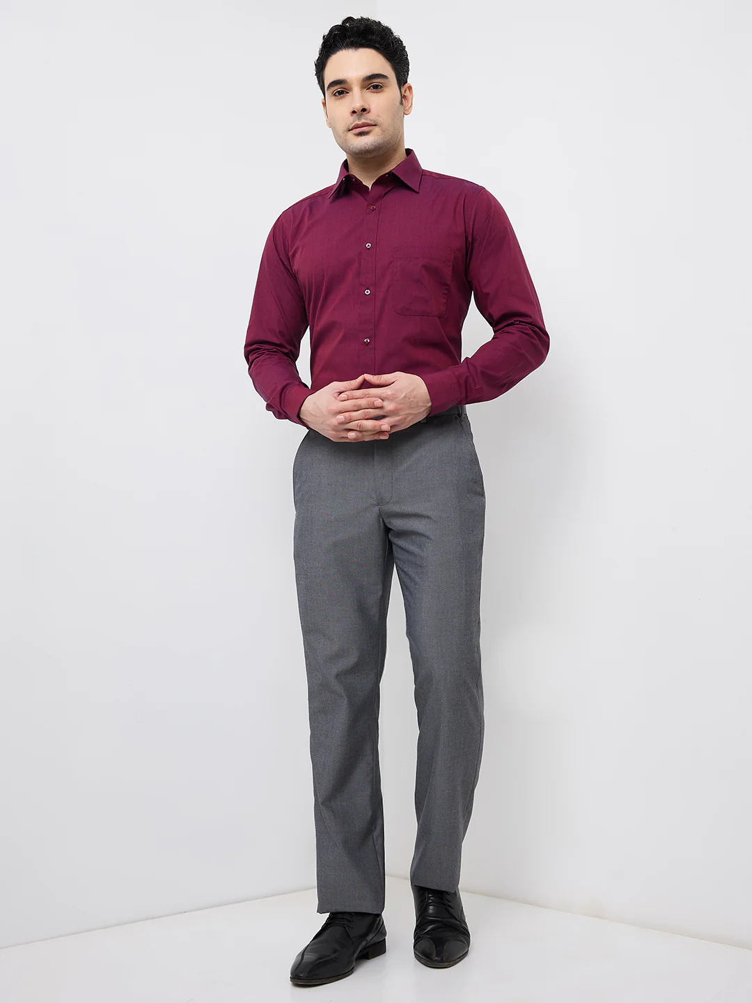 Raymond Men Maroon Fil-A-Fil Slim Fit Cotton Shirt - Image 5