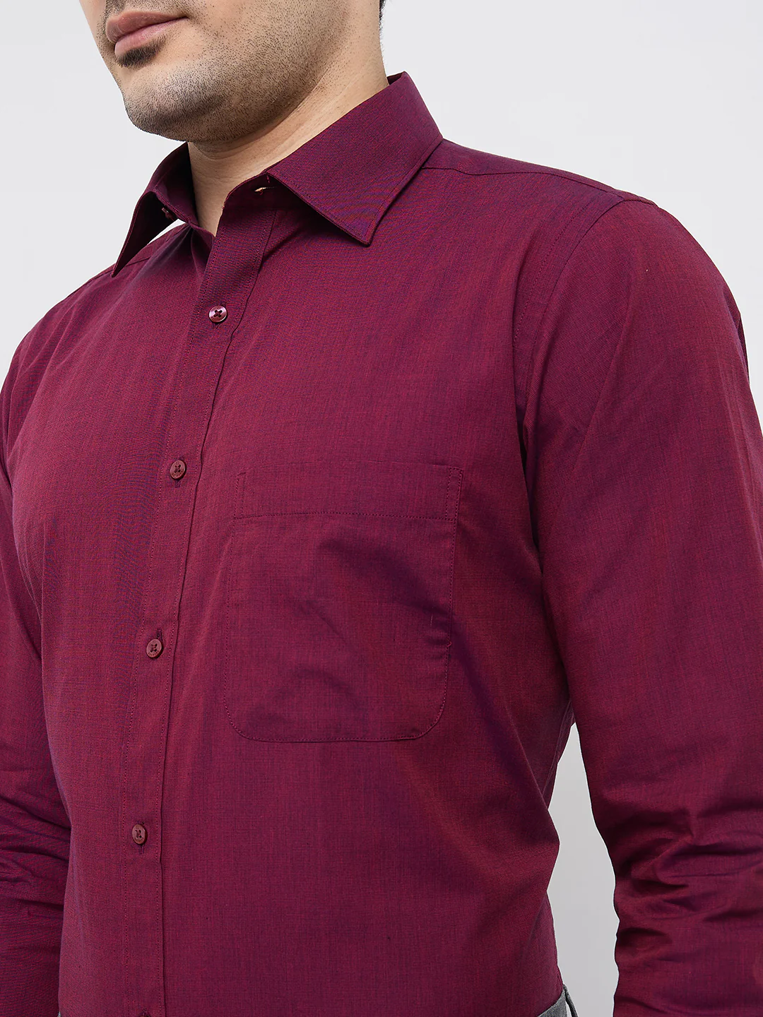 Raymond Men Maroon Fil-A-Fil Slim Fit Cotton Shirt - Image 6