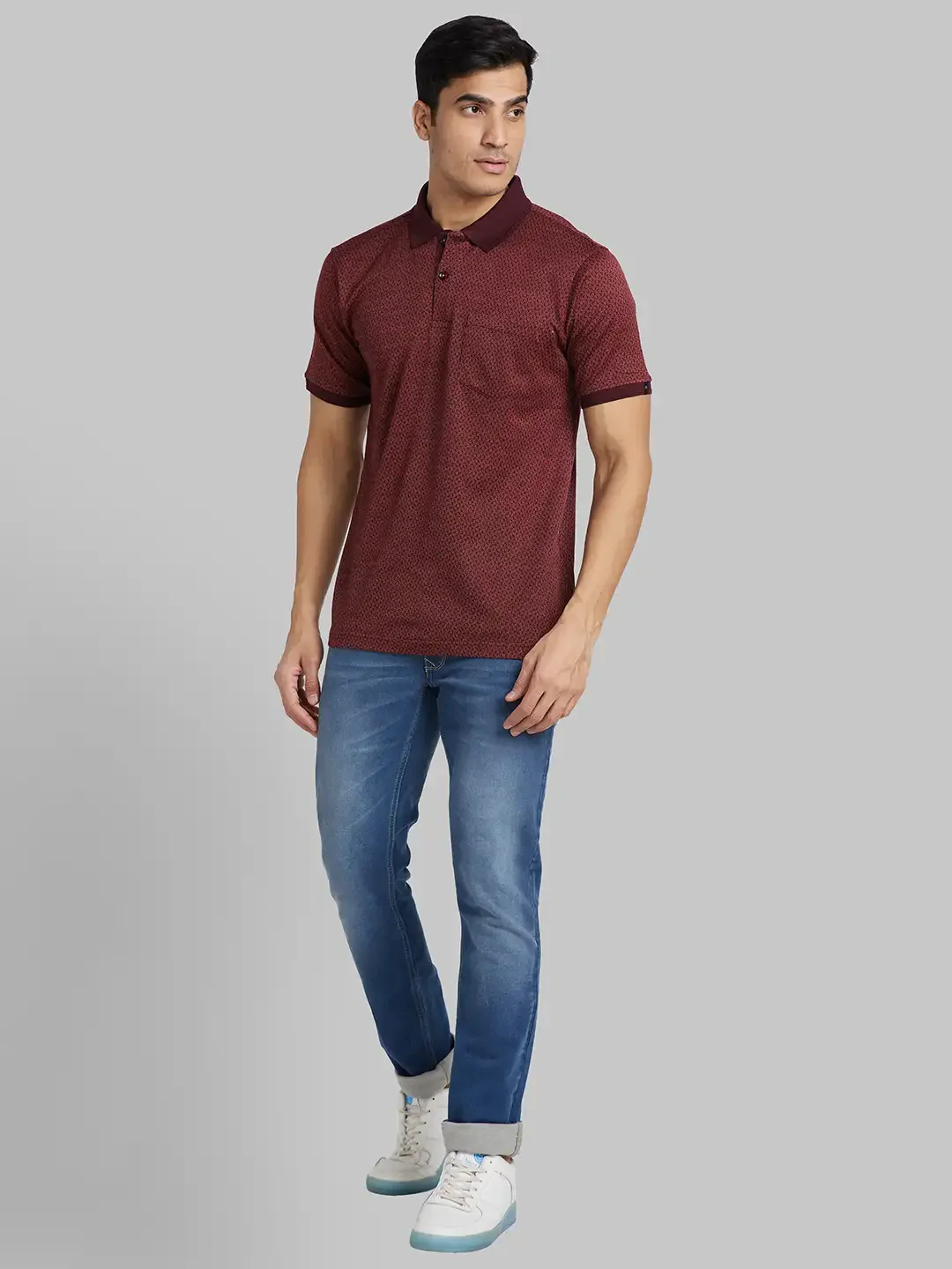 Raymond Men Maroon Jacquard Contemporary Fit Cotton T-Shirt - Image 5