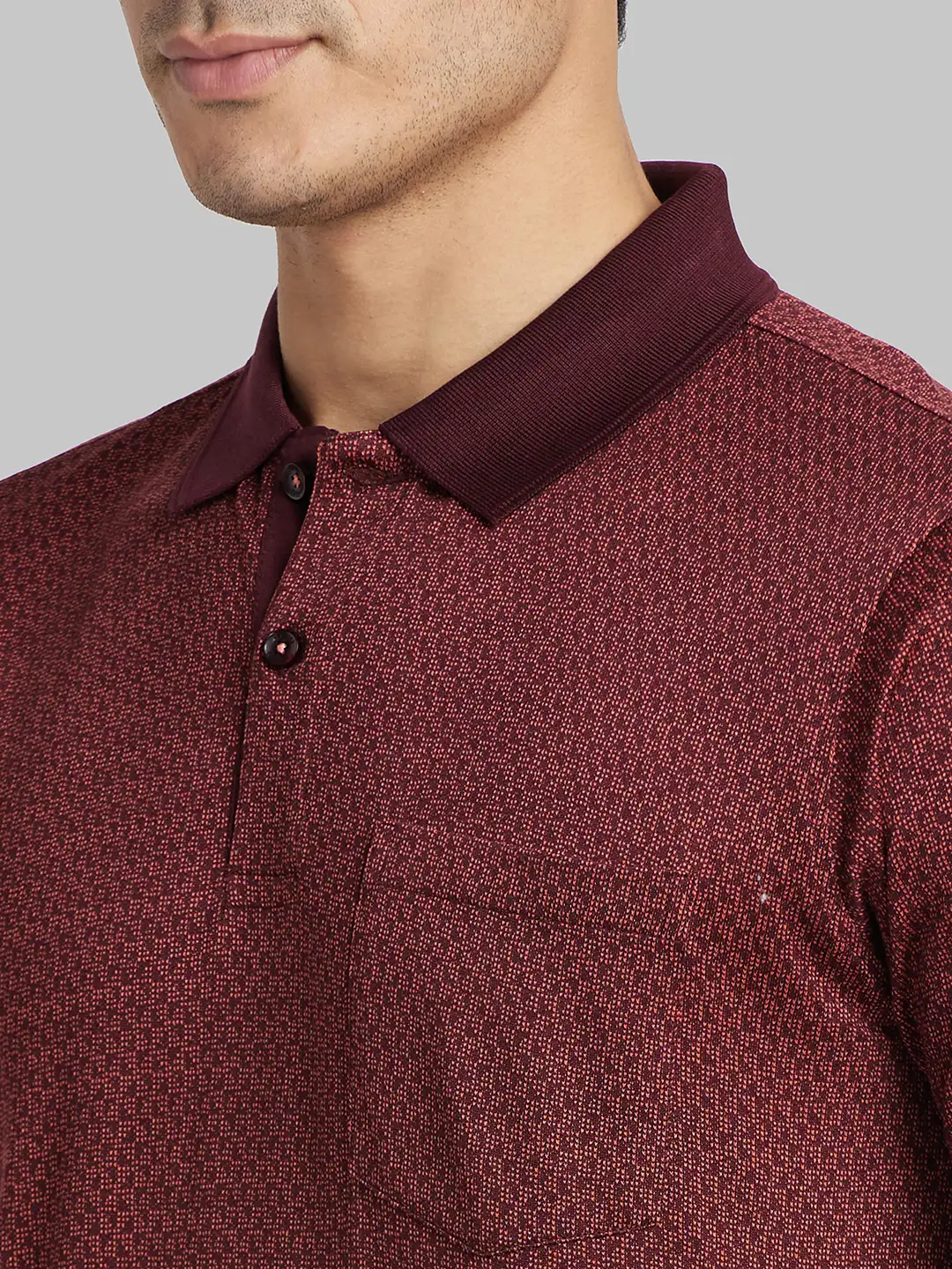 Raymond Men Maroon Jacquard Contemporary Fit Cotton T-Shirt - Image 6