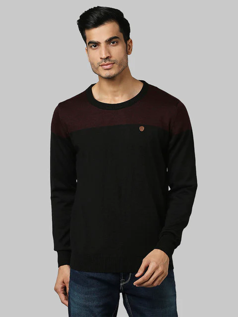 Raymond Men Maroon Jacquard Regular Fit Acrlic Blend Sweater