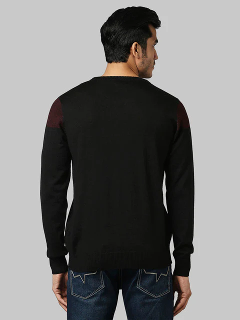Raymond Men Maroon Jacquard Regular Fit Acrlic Blend Sweater - Image 4