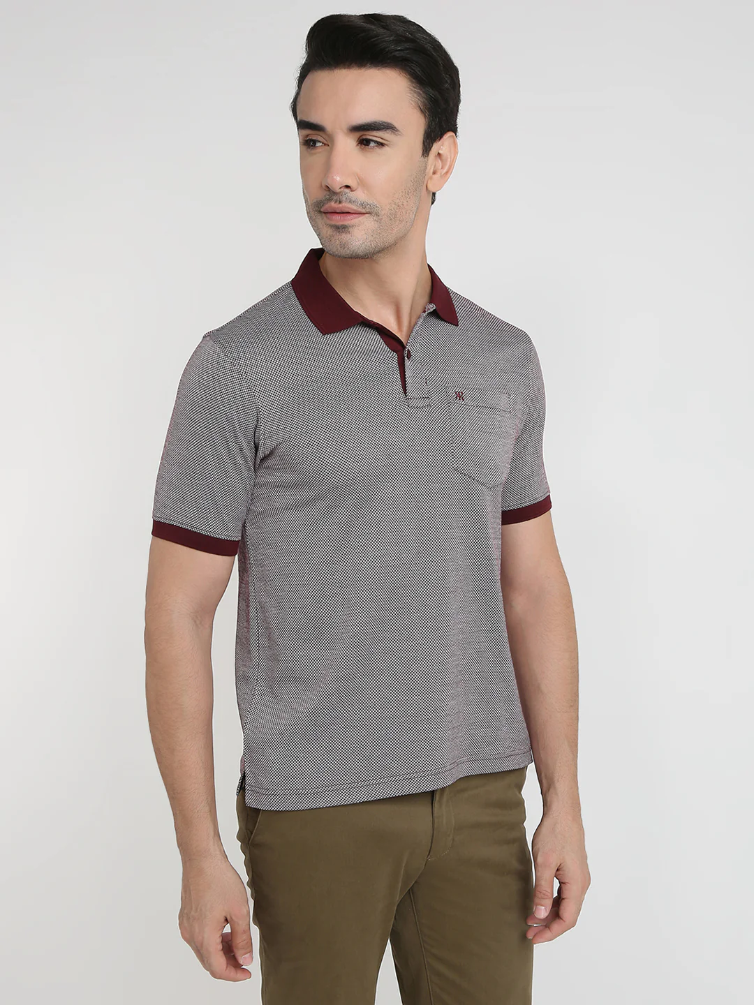Raymond Men Maroon Jacquard Regular Fit Cotton Half Sleeve T-Shirt - Image 3