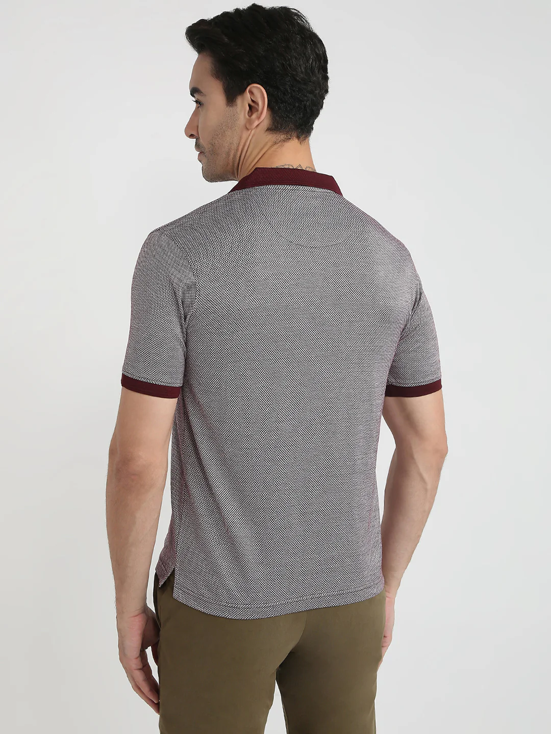 Raymond Men Maroon Jacquard Regular Fit Cotton Half Sleeve T-Shirt - Image 4