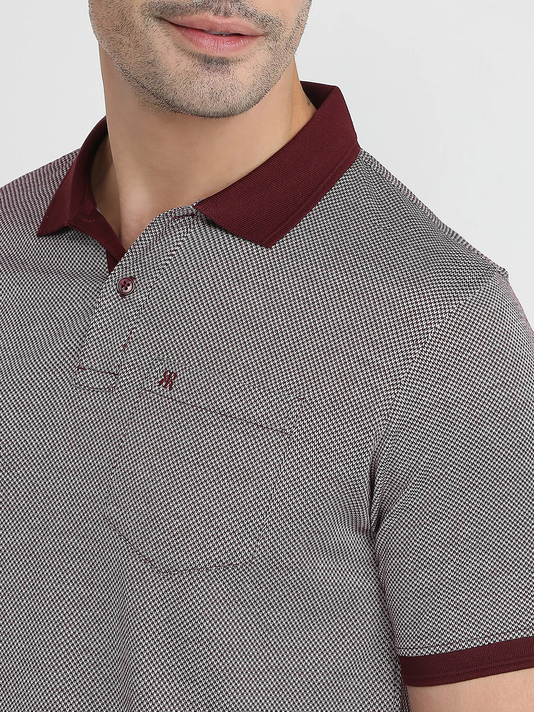 Raymond Men Maroon Jacquard Regular Fit Cotton Half Sleeve T-Shirt - Image 5