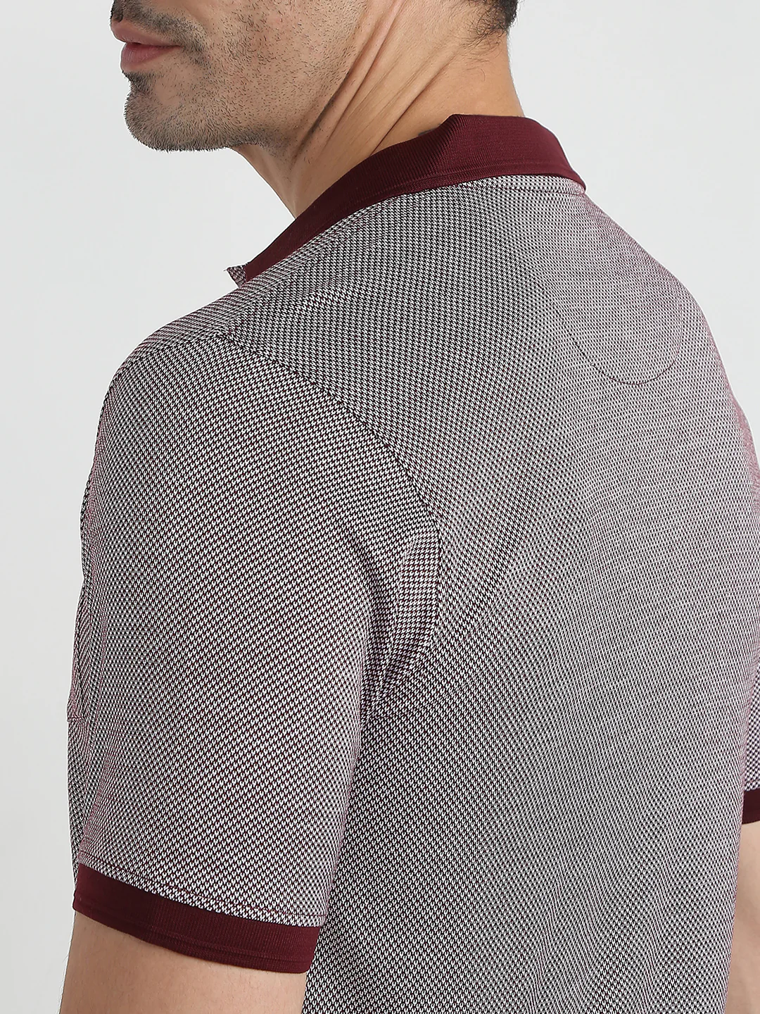 Raymond Men Maroon Jacquard Regular Fit Cotton Half Sleeve T-Shirt - Image 6