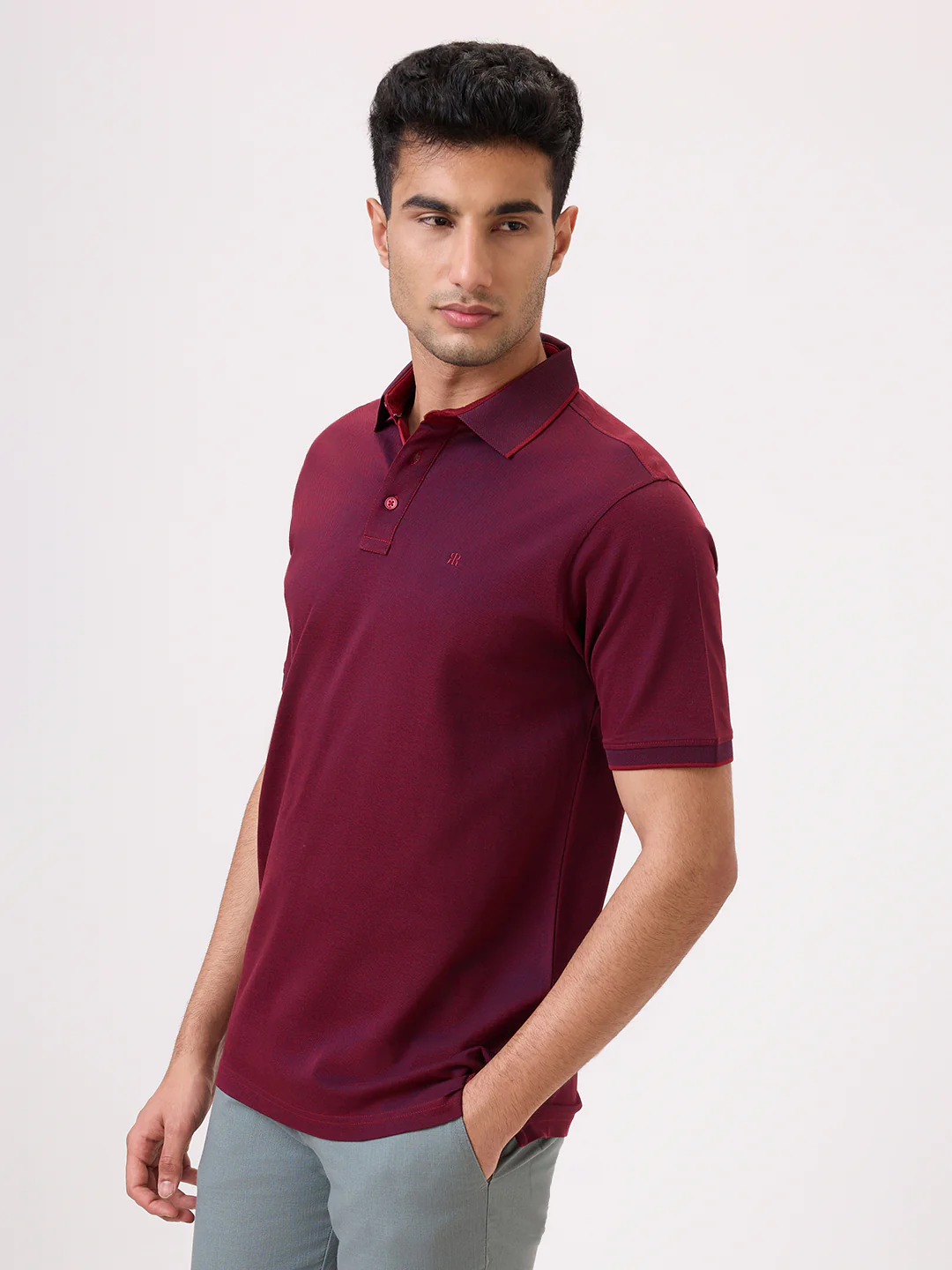 Raymond Men Maroon Jacquard Regular Fit Cotton T-Shirt - Image 3