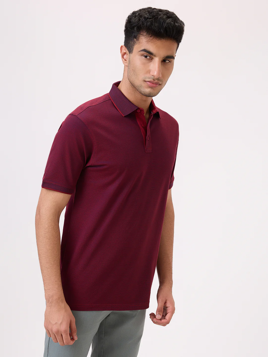 Raymond Men Maroon Jacquard Regular Fit Cotton T-Shirt - Image 4
