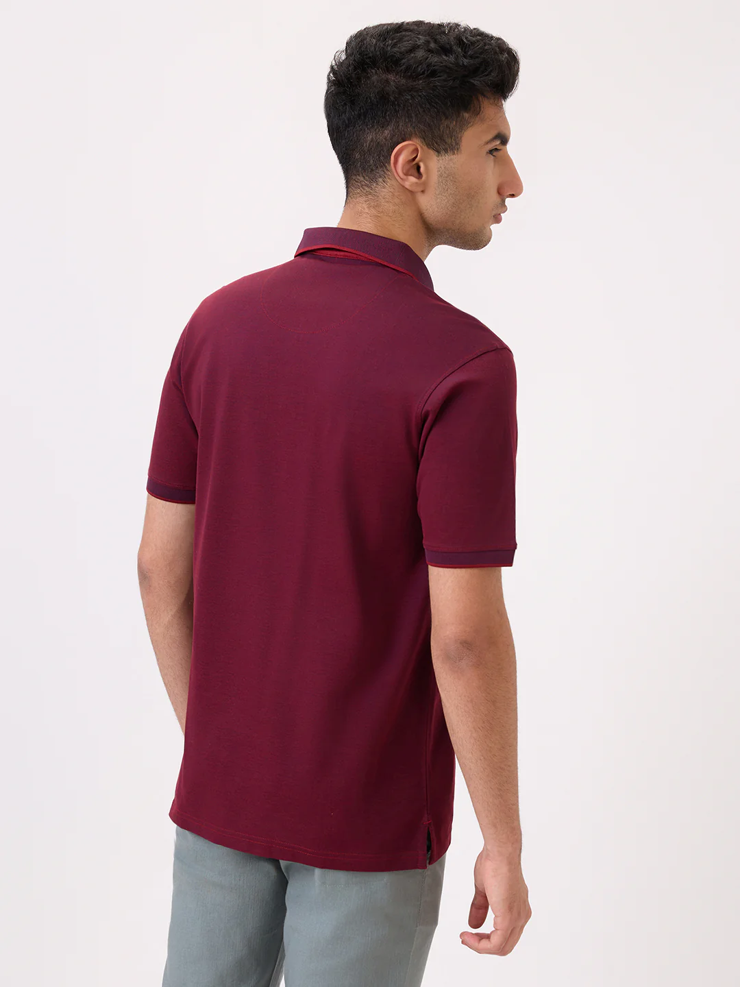 Raymond Men Maroon Jacquard Regular Fit Cotton T-Shirt - Image 5