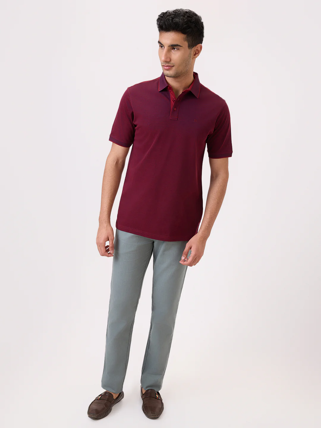 Raymond Men Maroon Jacquard Regular Fit Cotton T-Shirt - Image 6