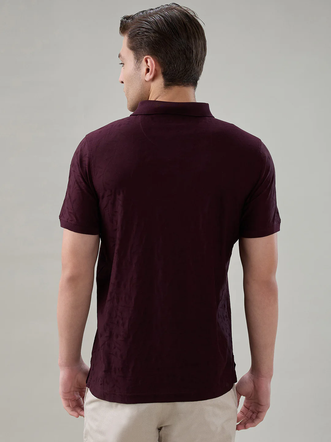 Raymond Men Maroon Jacquard Regular Fit Cotton T-shirt - Image 4