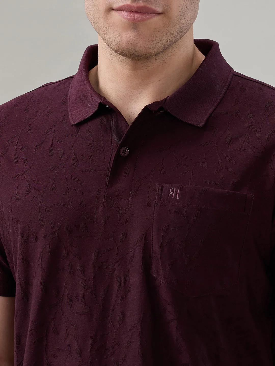 Raymond Men Maroon Jacquard Regular Fit Cotton T-shirt - Image 6