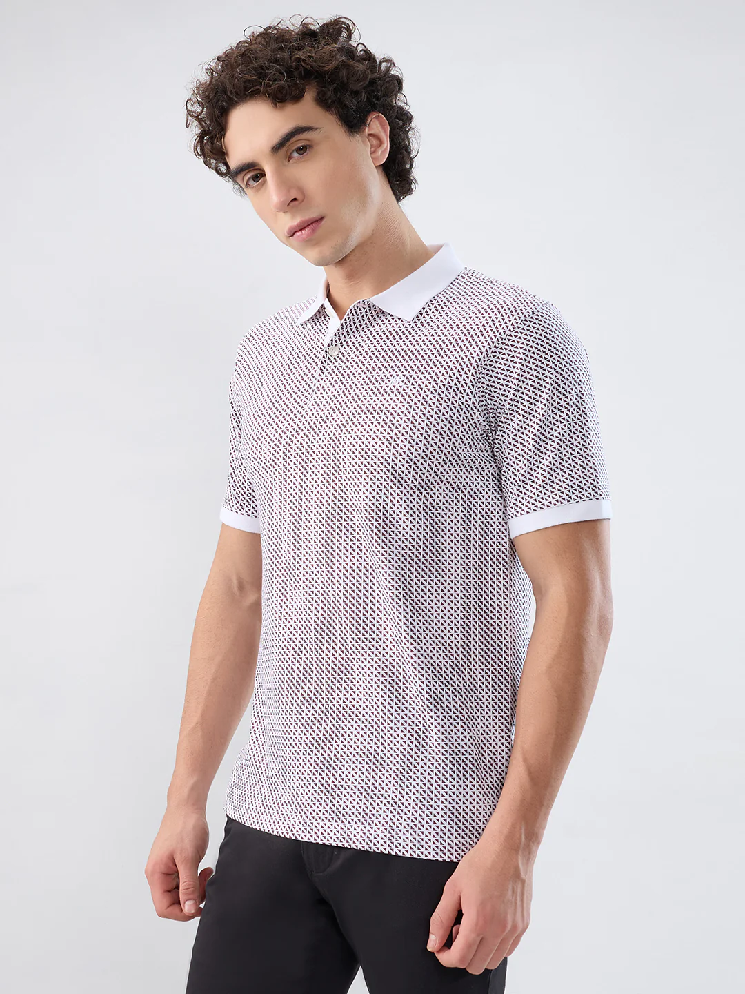 Raymond Men Maroon Print Modern Fit Cotton T-shirt - Image 3