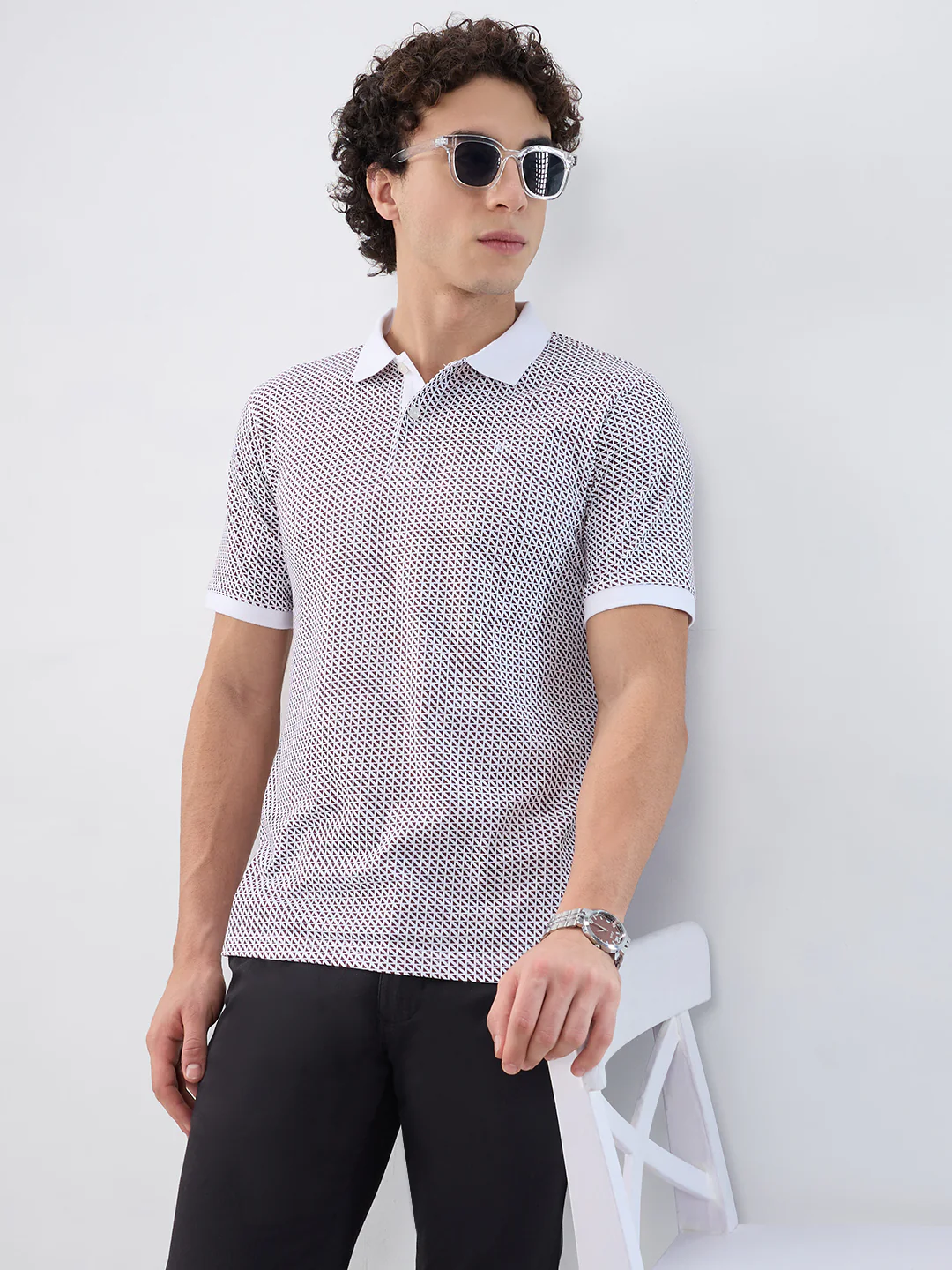 Raymond Men Maroon Print Modern Fit Cotton T-shirt - Image 7