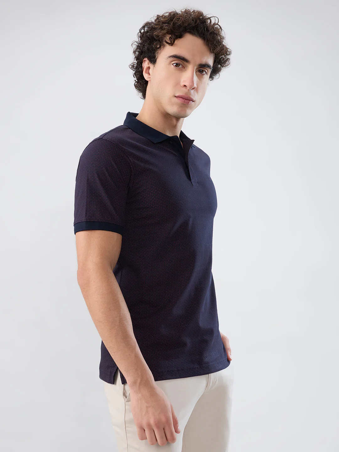 Raymond Men Maroon Print Modern Fit Cotton T-shirt - Image 2