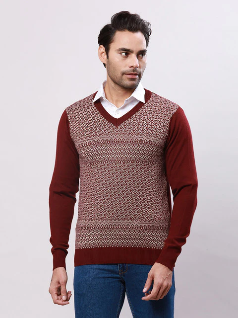 Raymond Men Maroon Regular Fit Wool Blend Sweater